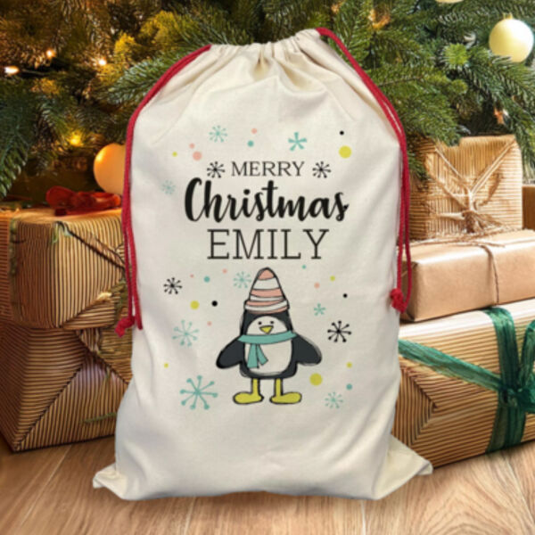 Personalised Penguin Christmas sack Thumbnail
