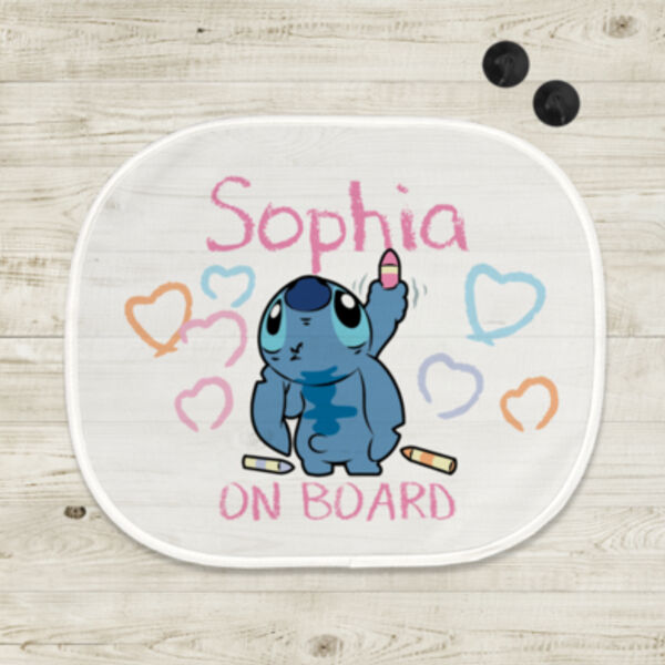 Personalised Stitch Crayon - Car Sun Shade - Boy Girl Thumbnail